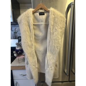 Dolce Cabo Women's Suede Faux Fur Vest Open, Lined, Taupe Cream, Size L